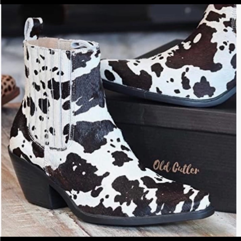 Old Cutler Cow Print Ankle Boots - Black & White